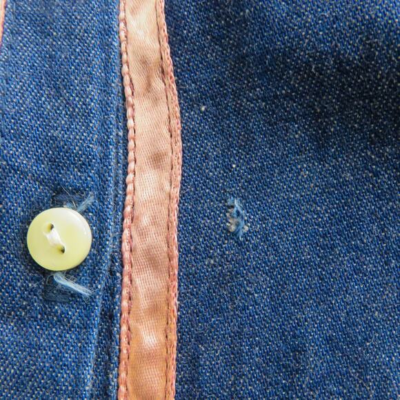 1970s Gunne Sax Vintage Blue Denim Calico Floral Trim Maxi Dress Prairie Dress 3 - Picture 6 of 12